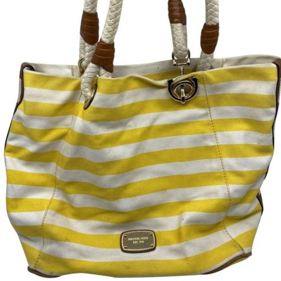 Michael Kors Handbags - Michael Kors XL Yellow/White Canvas Fabric Handbag